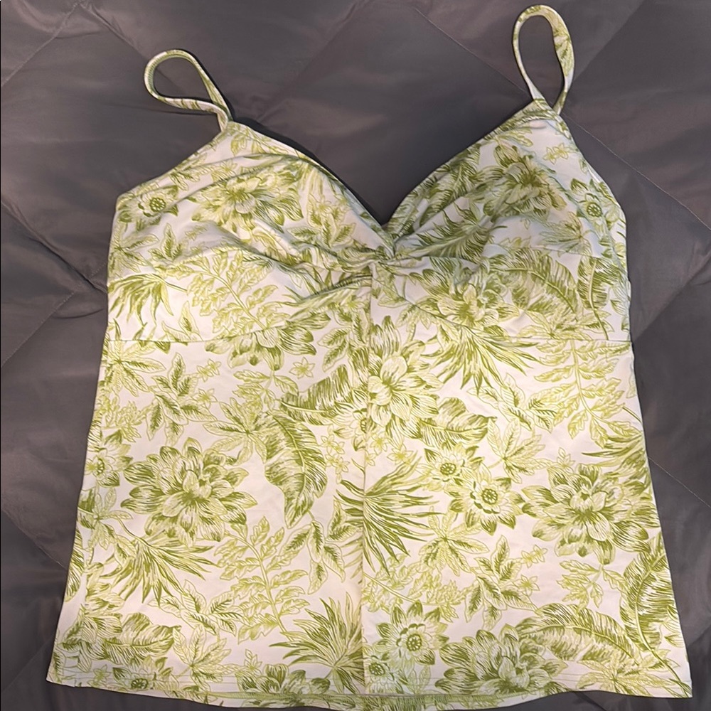 Lands' End White and Green Floral Swim Camisole